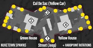 Diagrama de spawns en Nuketown Hardpoint